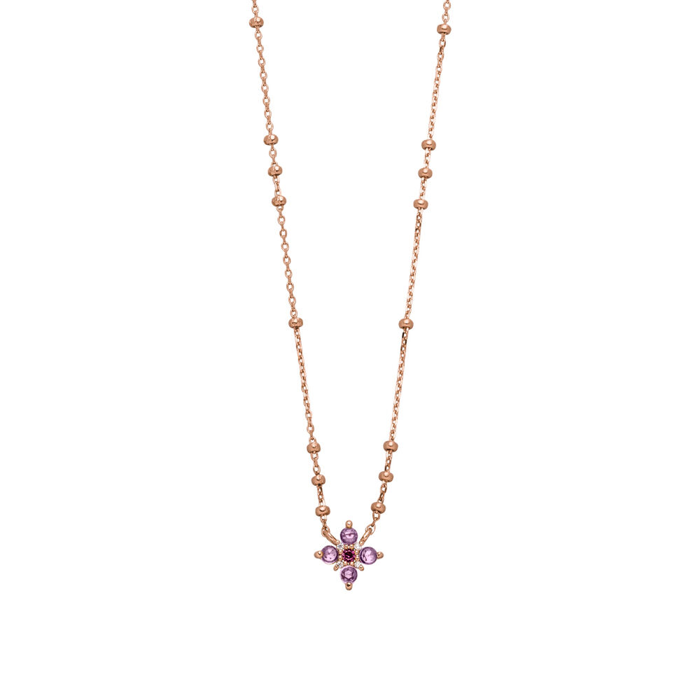 Halskette BLOOM, Amethyst/Rhodolith, 18 Karat Rosegold vergoldet