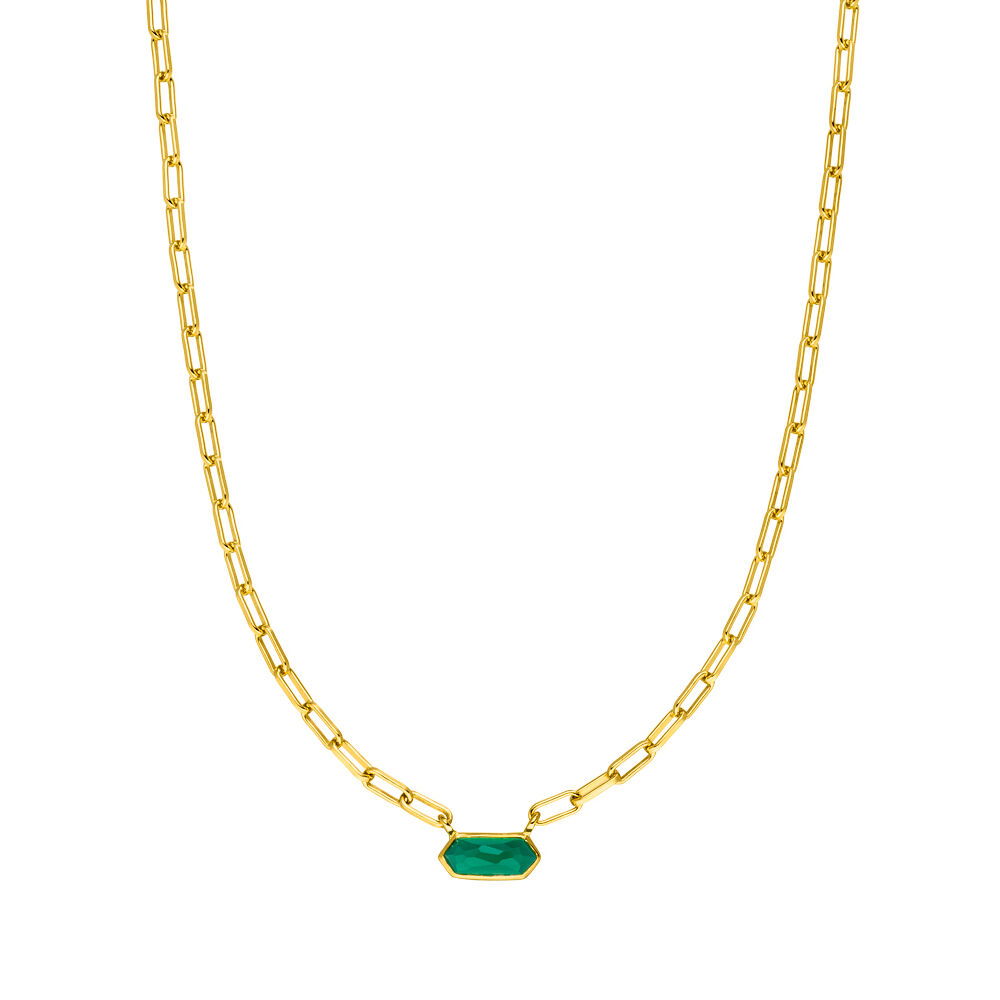 Halskette CUBE, Grner Achat, 18 Karat Gelbgold