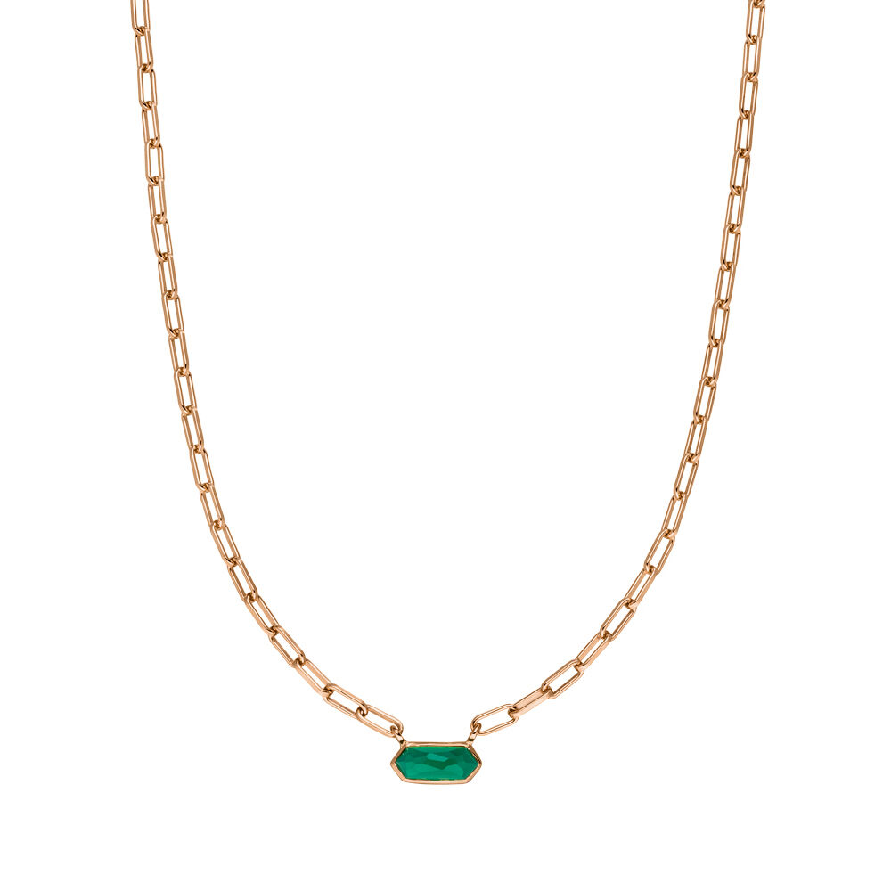Halskette CUBE, Grner Achat, 18 Karat Rosegold