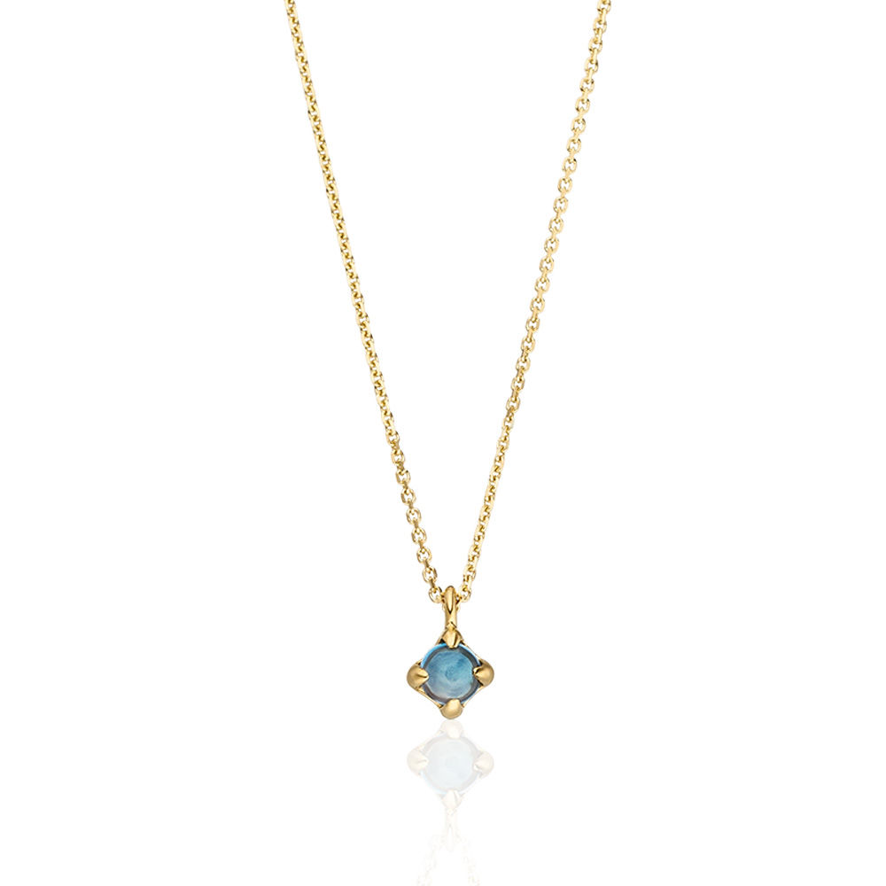 Halskette Cabochon, Blauer Topas, 14 Karat Gelbgold