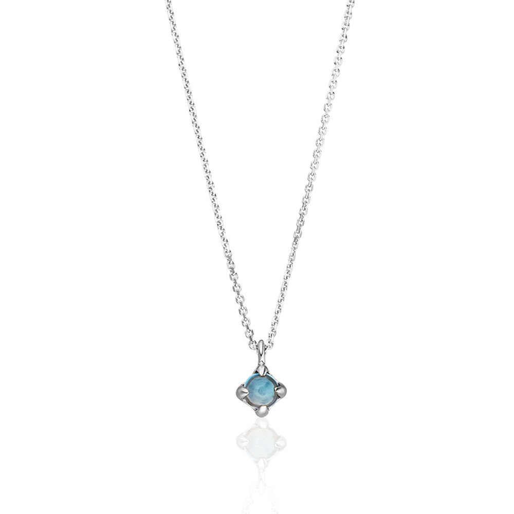 Halskette Cabochon, Blauer Topas, 14 Karat Weigold