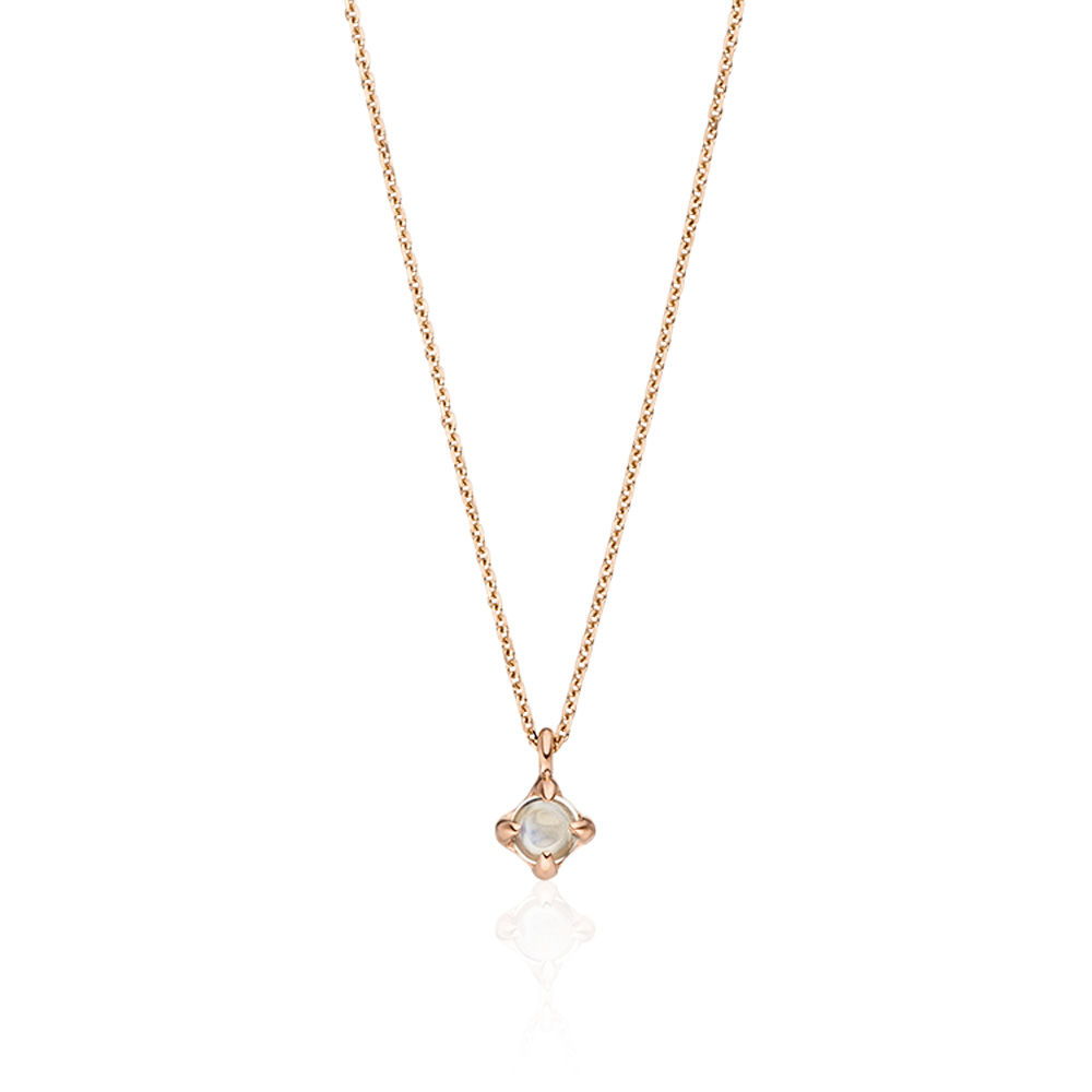 Halskette Cabochon, Mondstein, 14 Karat Rosegold