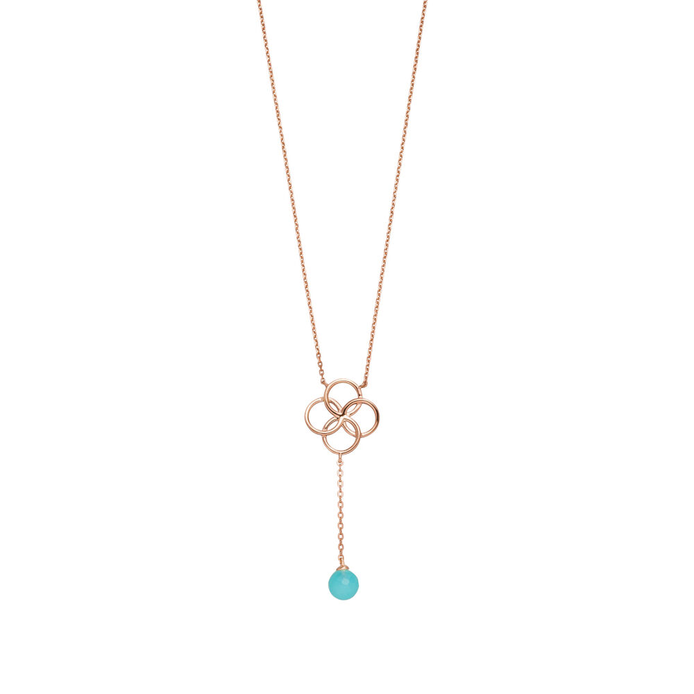 Halskette Clover Charm, Aqua Chalzedon, 18 Karat Rosegold vergoldet
