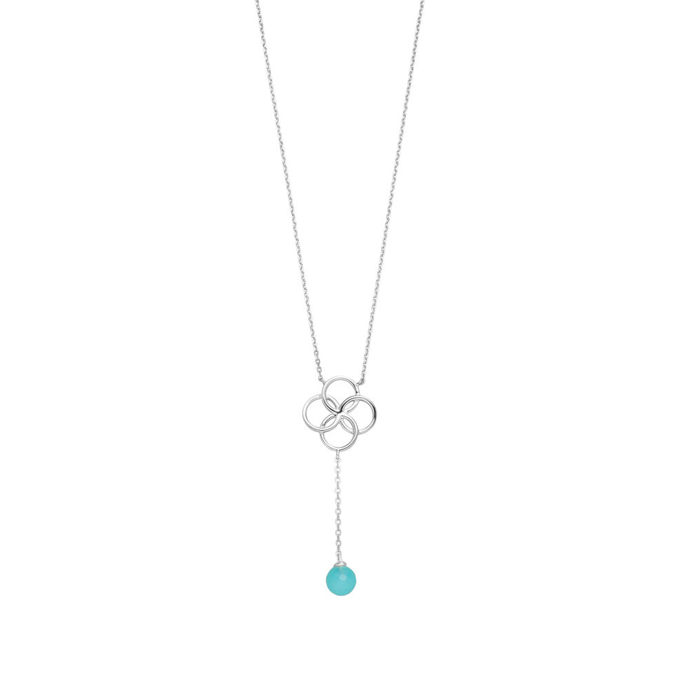 Halskette Clover Charm, Aqua Chalzedon, 925 Sterlingsilber