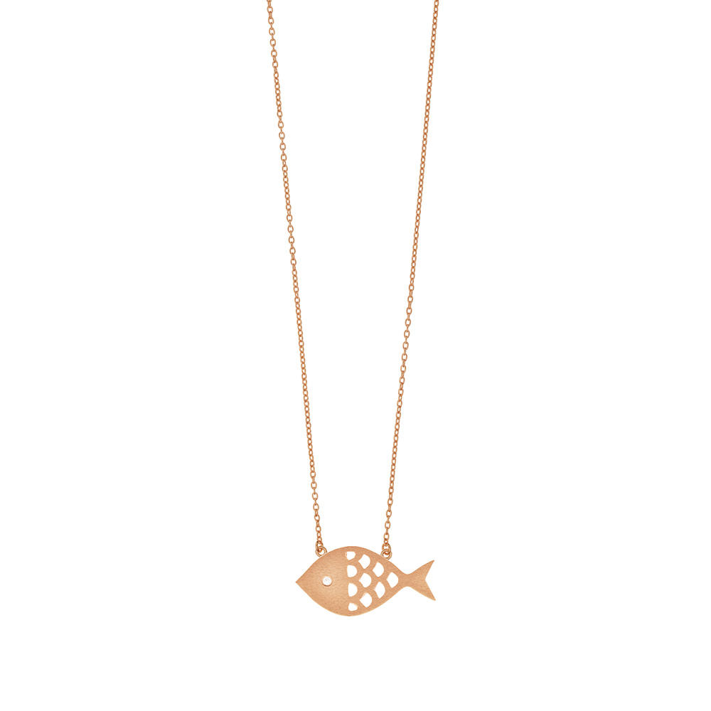 Halskette Fisch mit Zirkoniastein, 18 K Rosegold vergoldet