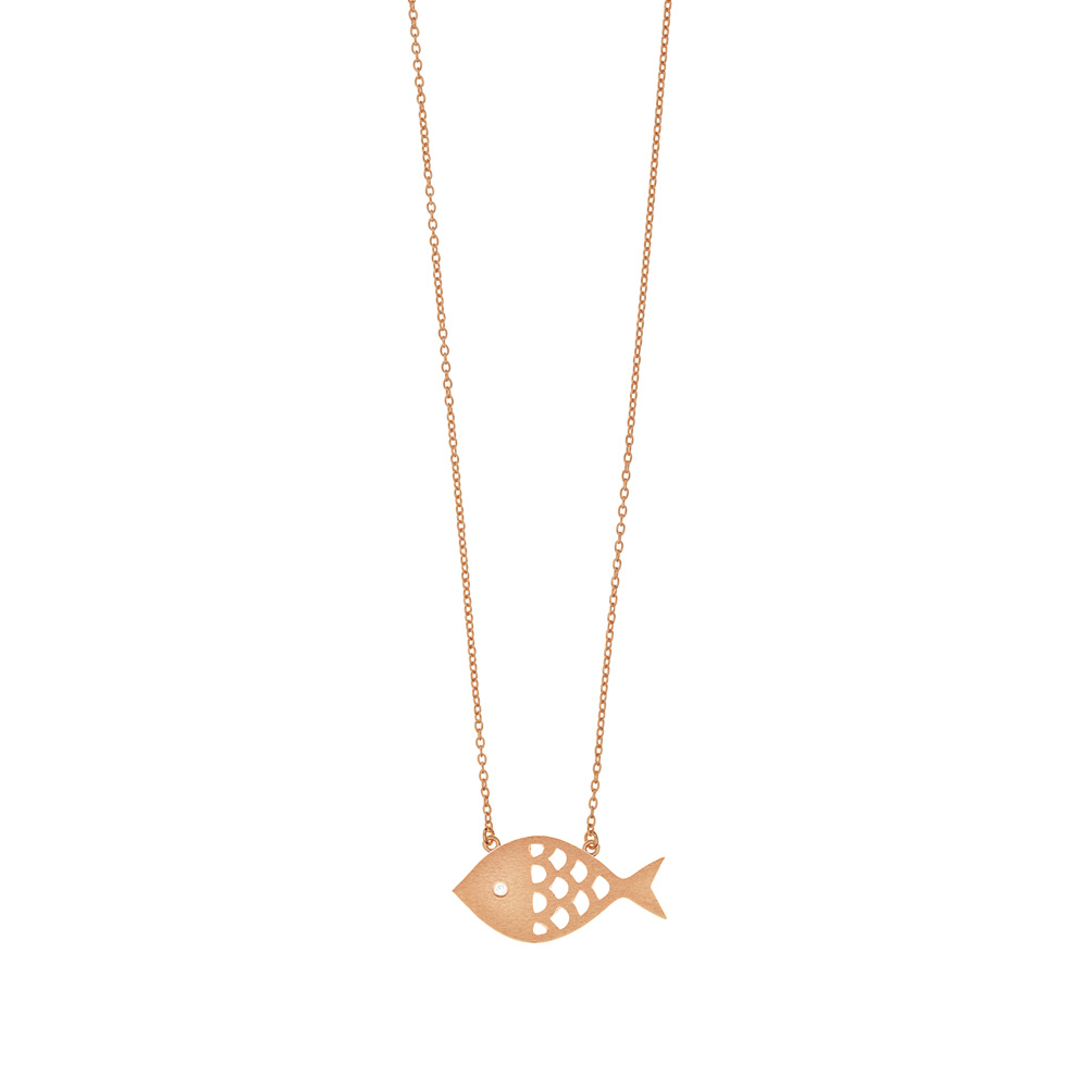 Halskette Fisch mit Zirkoniastein, 18 Karat Rosegold vergoldet