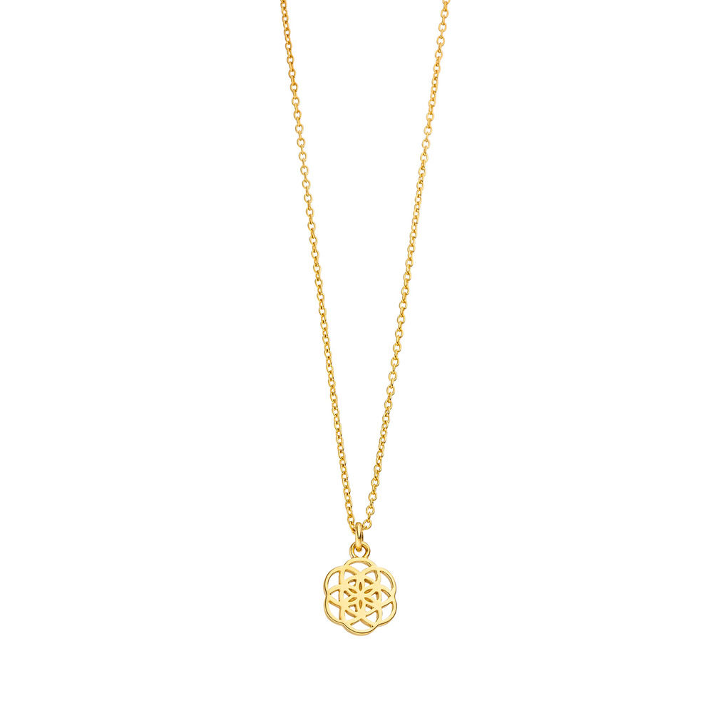 Halskette Flower of Life, 45cm, 18 Karat Gelbgold vergoldet