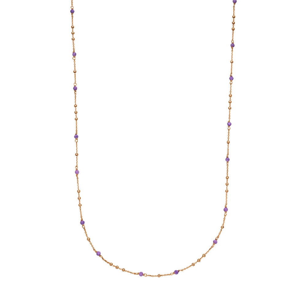 Halskette Flying Gems, Amethyst, 90cm, 18 K Rosegold vergoldet