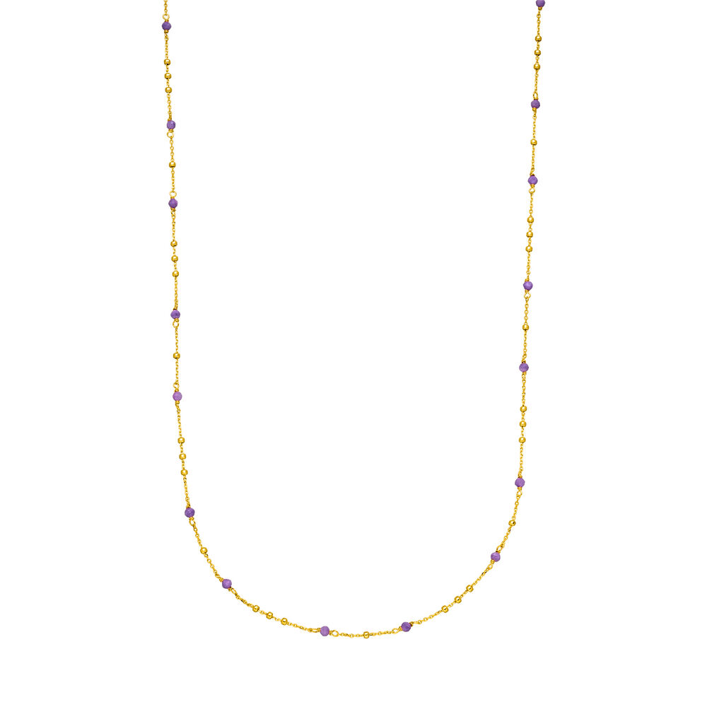 Halskette Flying Gems, Amethyst, 90cm, 18 Karat Gelbgold vergoldet