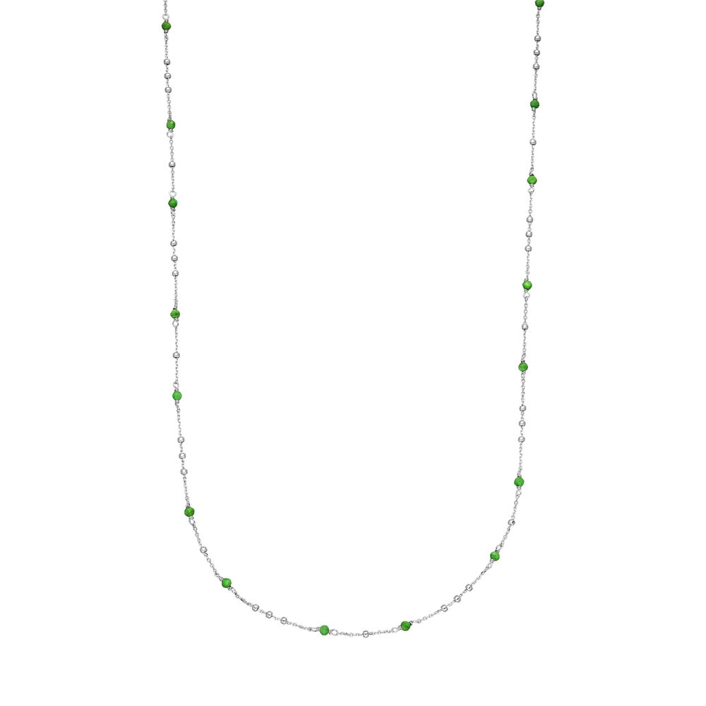 Halskette Flying Gems, Grüner Achat, 90cm, 925 Sterlingsilber