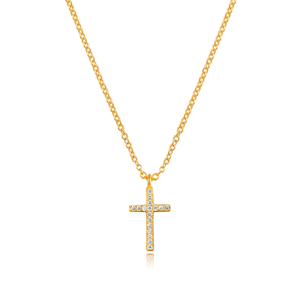 Halskette Kreuz mit Diamanten, 18 K Gelbgold
