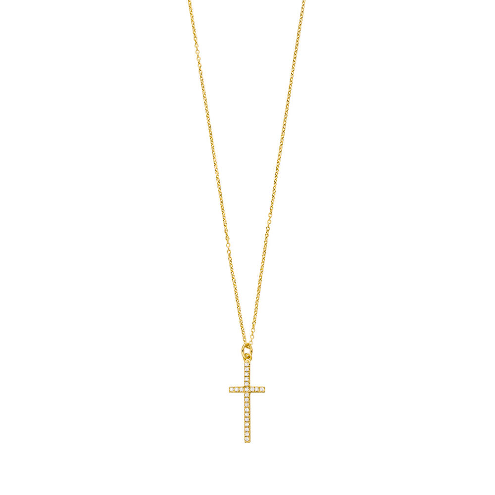 Halskette Kreuz mit Zirkonia, 18 K Gelbgold vergoldet