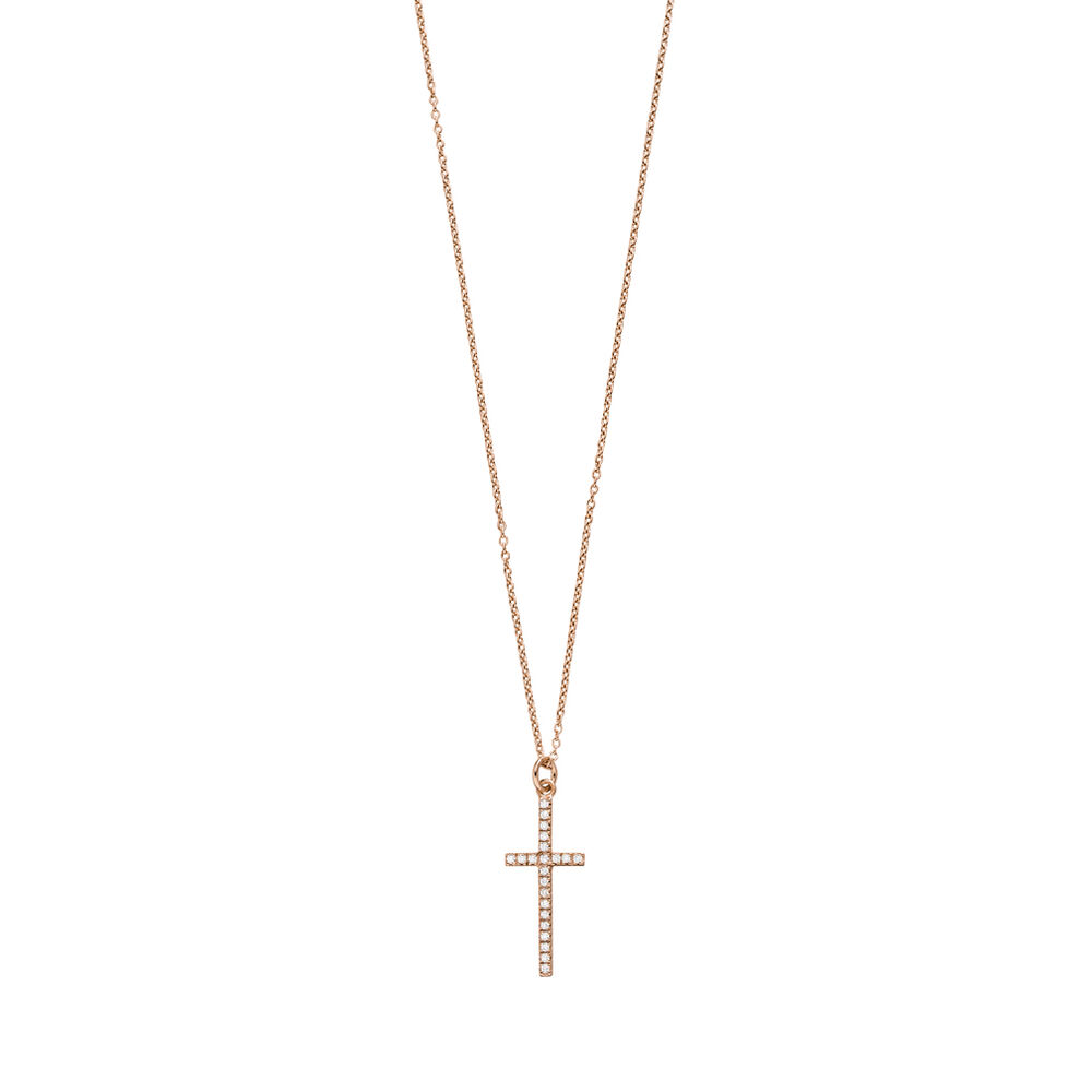 Halskette Kreuz mit Zirkonia, 18 K Rosegold vergoldet