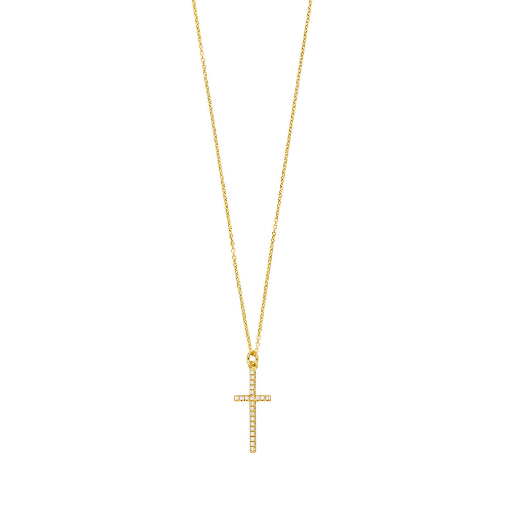 Halskette Kreuz mit Zirkonia, 18 Karat Gelbgold vergoldet