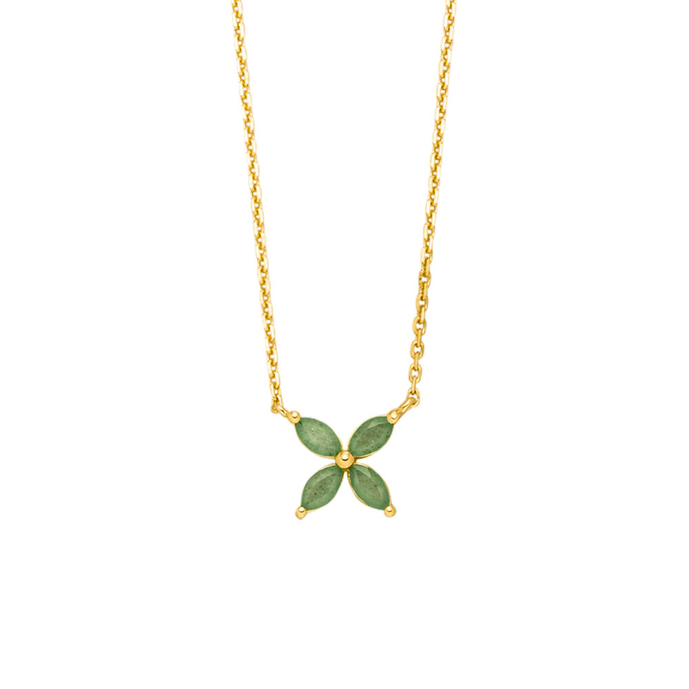 Halskette Leaf Flower, Aventurin, 18 Karat Gelbgold vergoldet