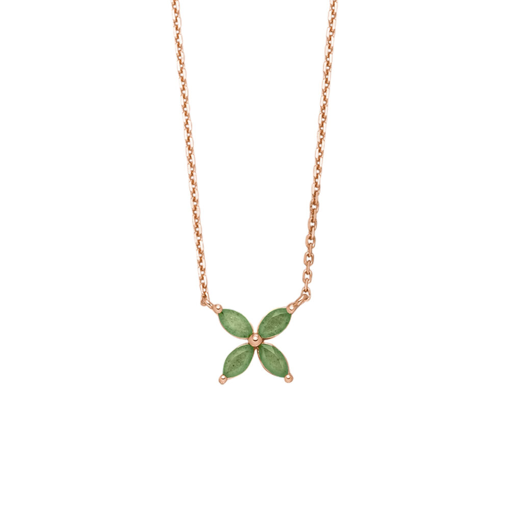 Halskette Leaf Flower, Aventurin, 18 Karat Rosegold vergoldet