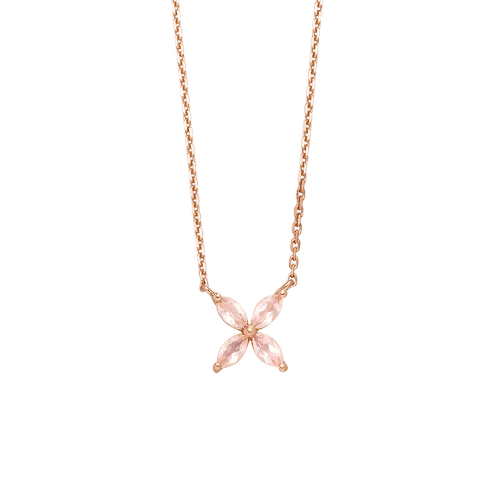 Halskette Leaf Flower, Rosenquarz, 18 Karat Rosegold vergoldet