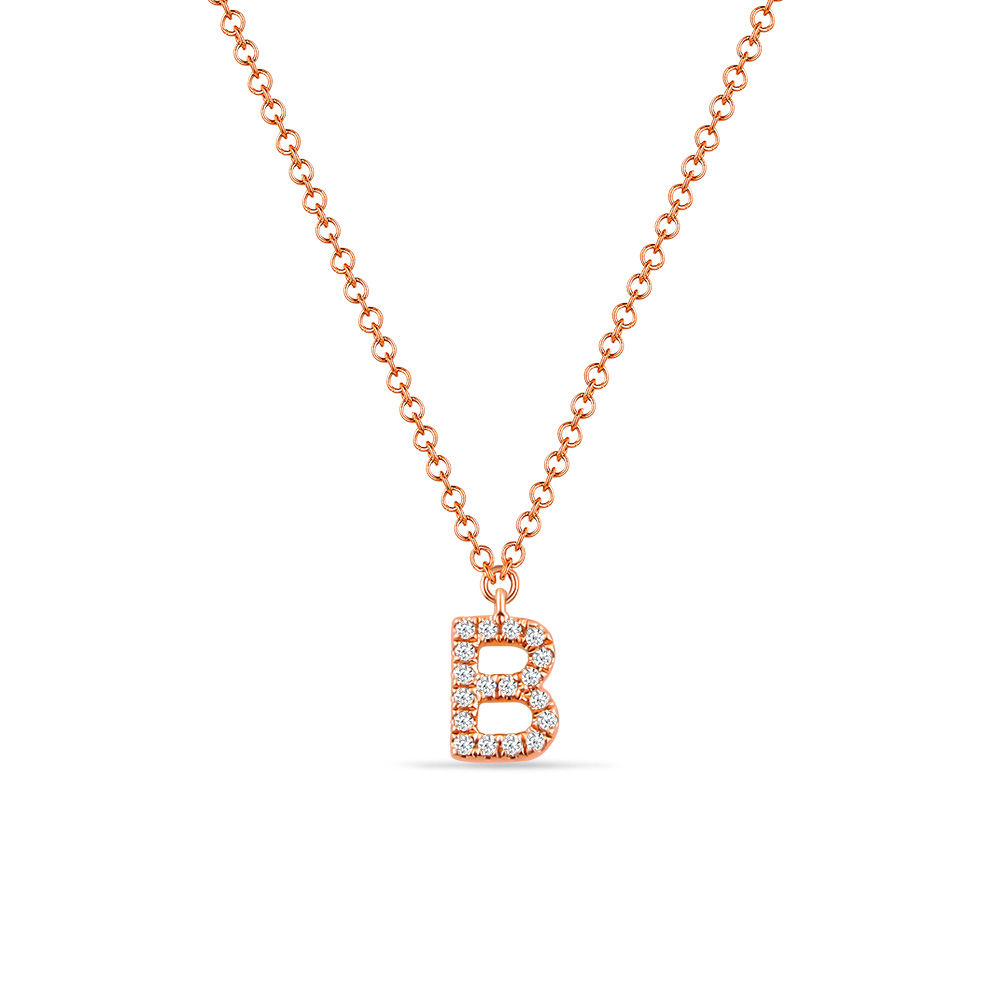 Halskette Letter B, 14 K Rosegold mit Diamanten