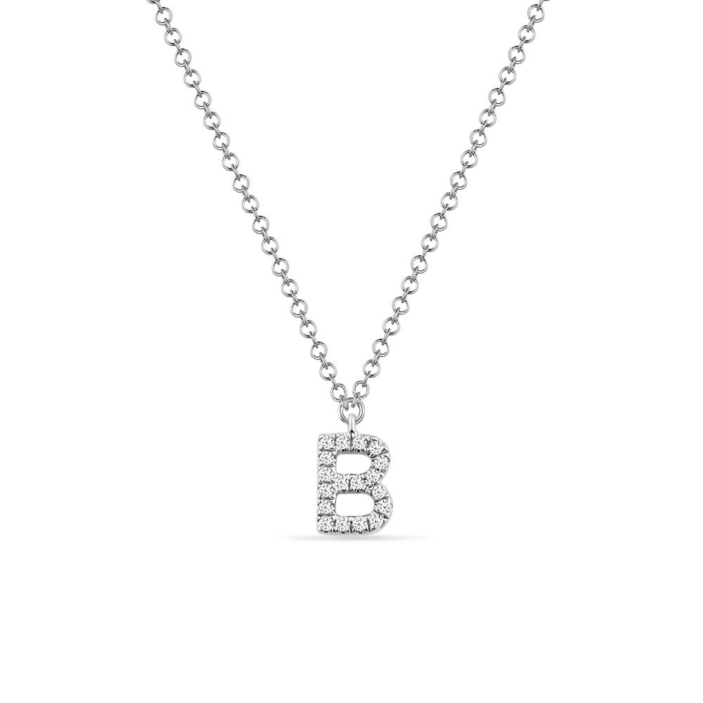 Halskette Letter B, 14 K Weigold mit Diamanten