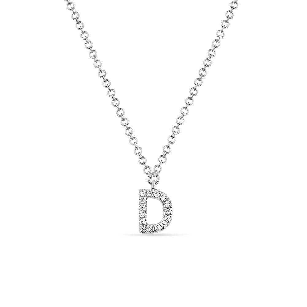 Halskette Letter D, 14 K Weißgold mit Diamanten