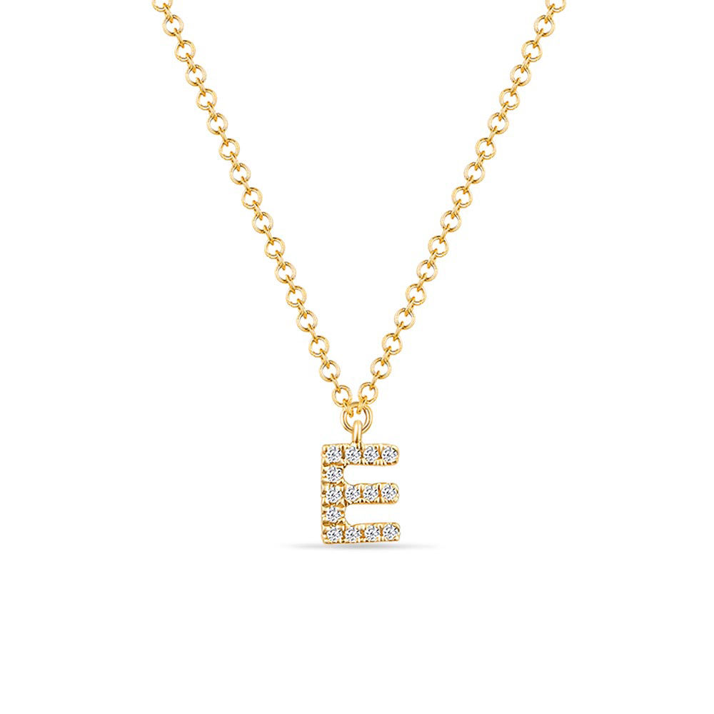 Halskette Letter E, 14 K Gelbgold mit Diamanten