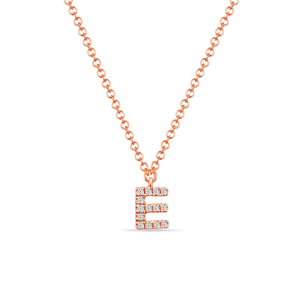 Halskette Letter E, 14 K Rosegold mit Diamanten