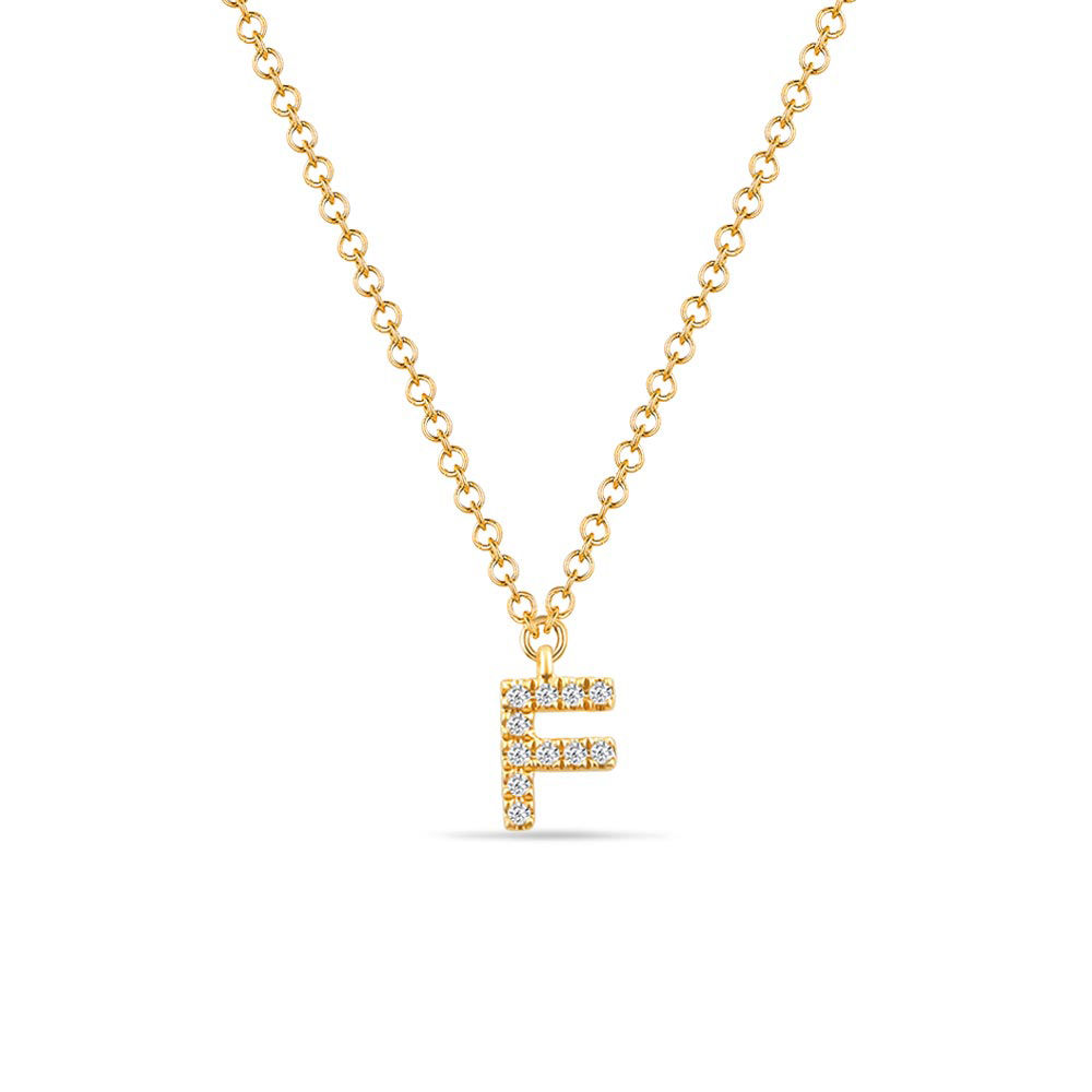 Halskette Letter F, 14 K Gelbgold mit Diamanten