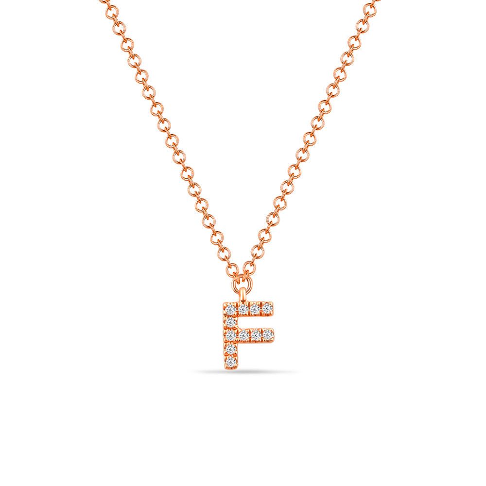 Halskette Letter F, 14 K Rosegold mit Diamanten