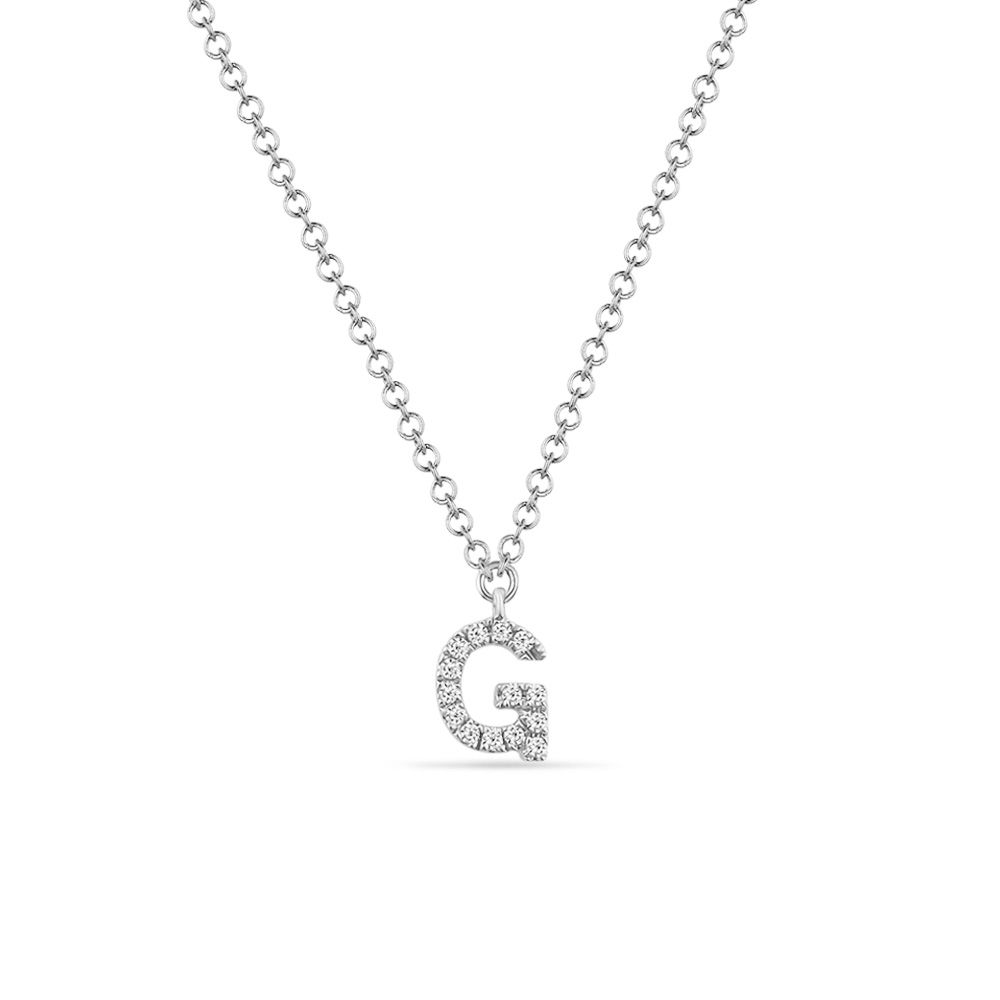 Halskette Letter G, 14 K Weigold mit Diamanten