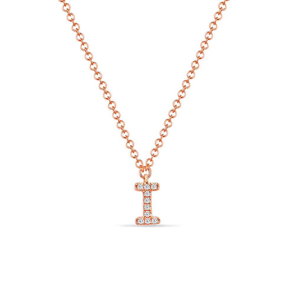 Halskette Letter I, 14 K Rosegold mit Diamanten