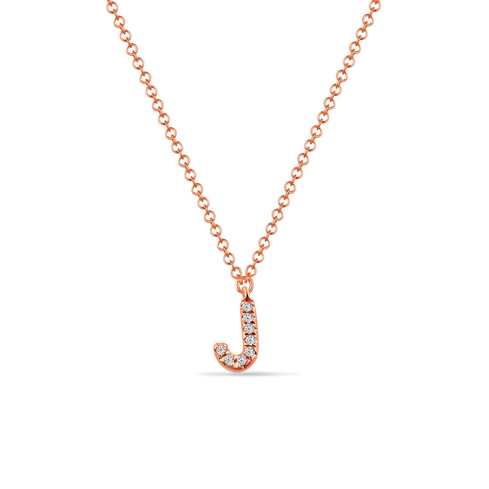 Halskette Letter J, 14 K Rosegold mit Diamanten