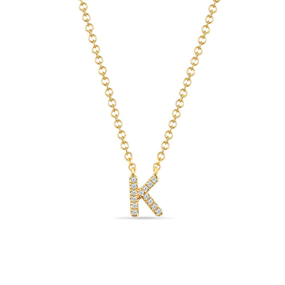 Halskette Letter K, 14 K Gelbgold mit Diamanten