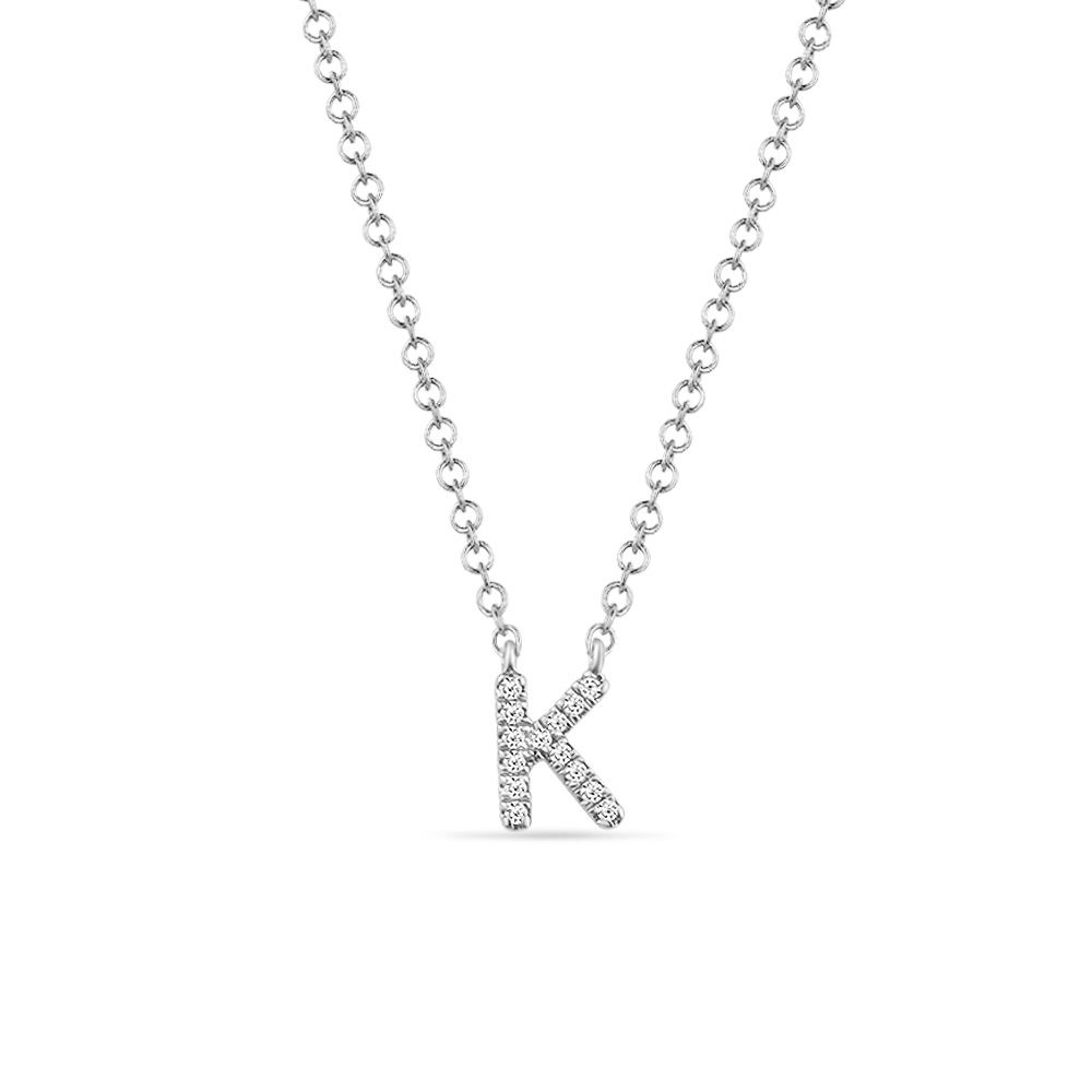 Halskette Letter K, 14 K Weißgold mit Diamanten