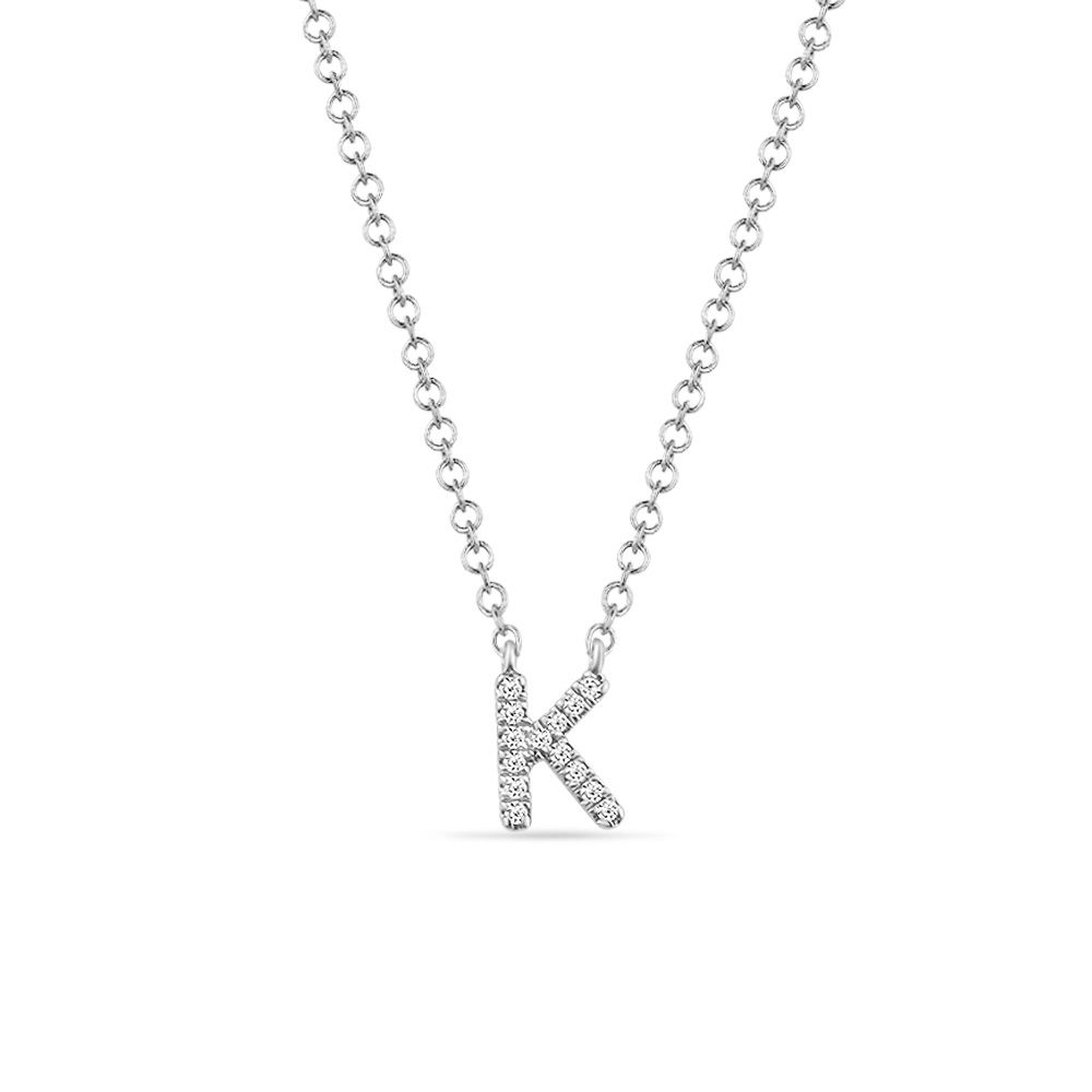 Halskette Letter K, 14 K Weigold mit Diamanten