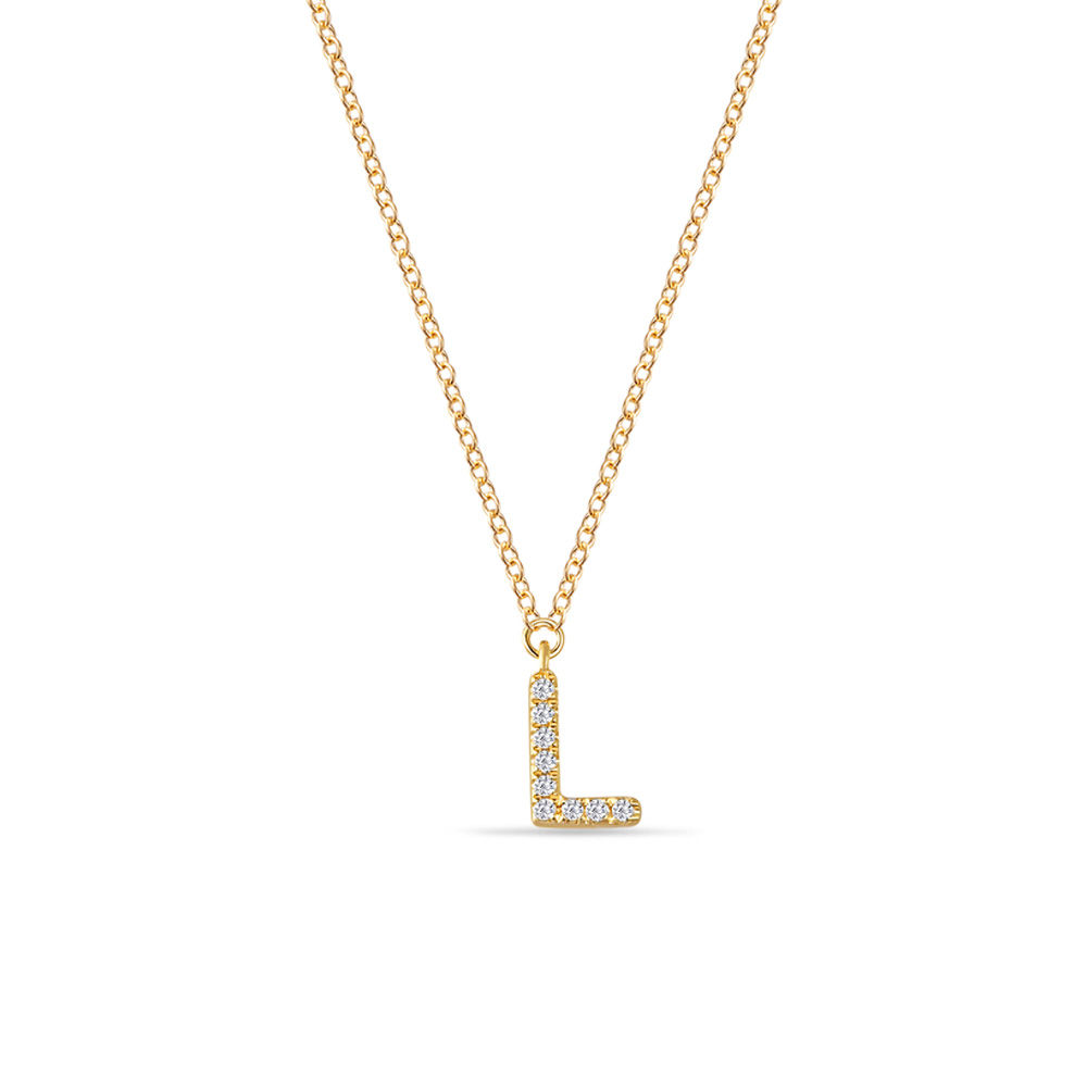 Halskette Letter L, 14 K Gelbgold mit Diamanten