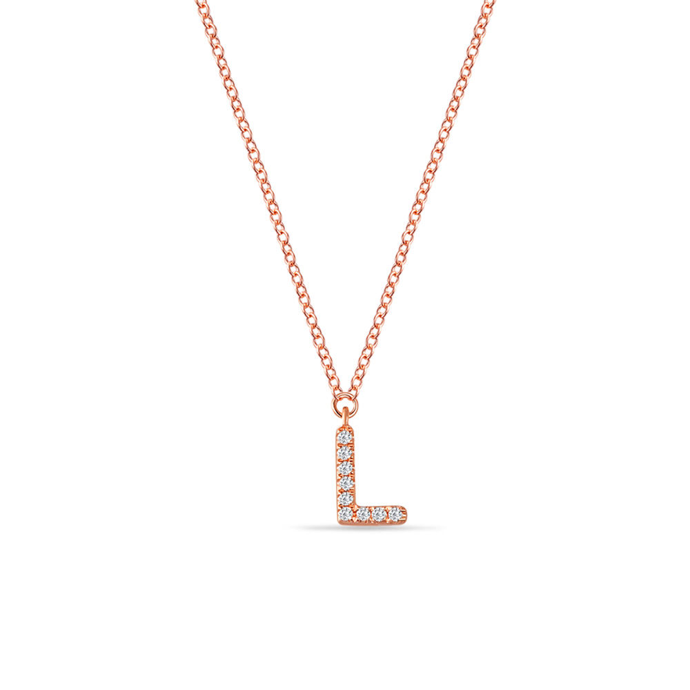 Halskette Letter L, 14 K Rosegold mit Diamanten