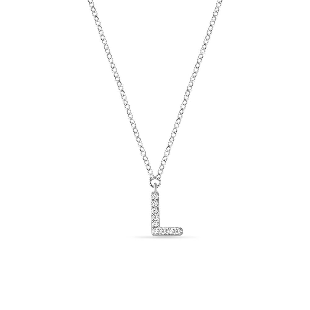 Halskette Letter L, 14 K Weigold mit Diamanten