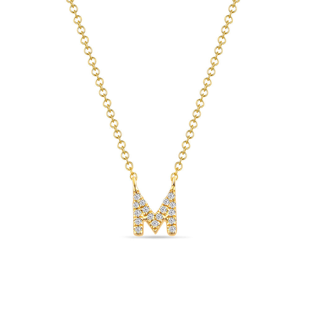 Halskette Letter M, 14 K Gelbgold mit Diamanten