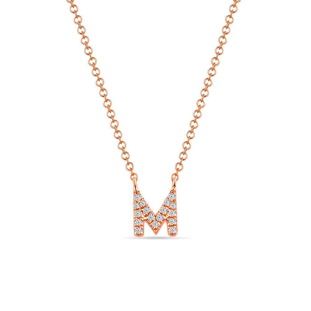 Halskette Letter M, 14 K Rosegold mit Diamanten