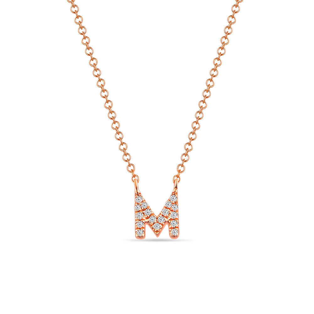 Halskette Letter M, 14 K Rosegold mit Diamanten