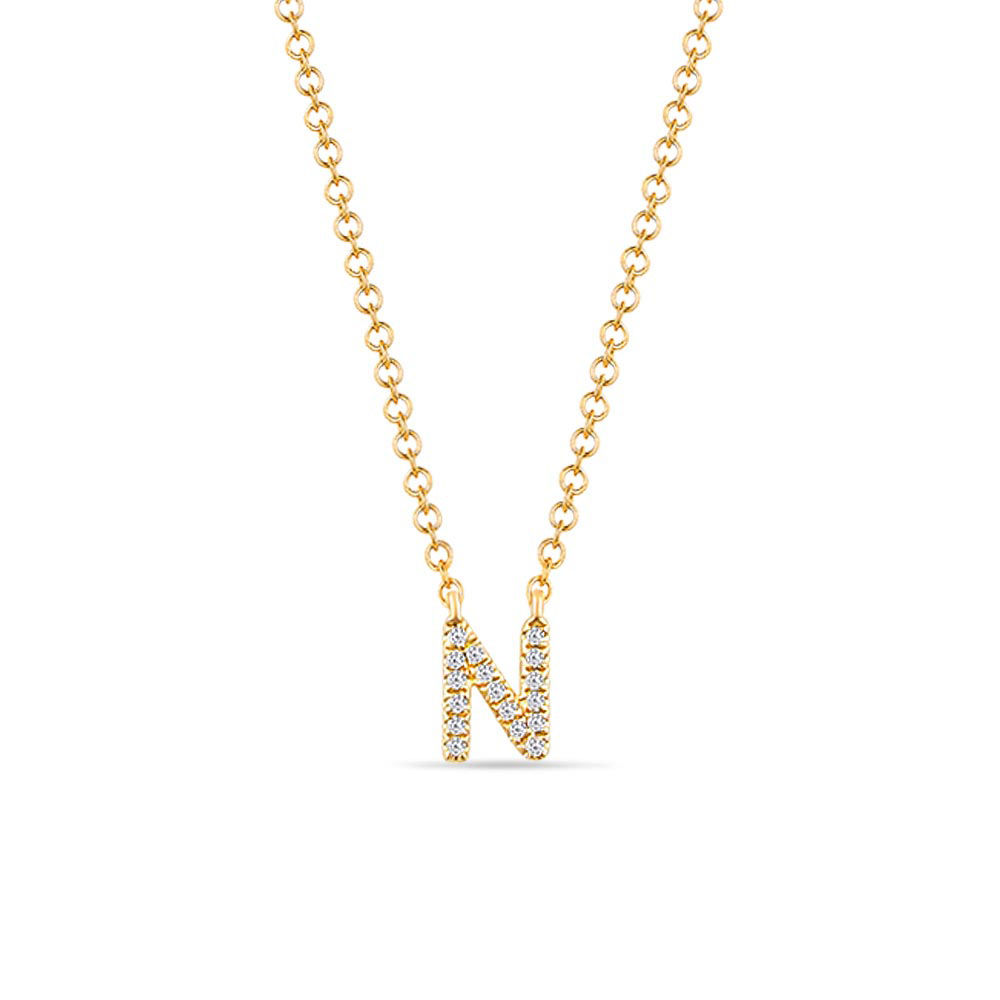 Halskette Letter N, 14 K Gelbgold mit Diamanten