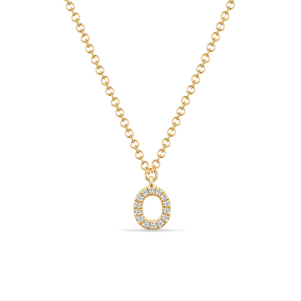 Halskette Letter O, 14 K Gelbgold mit Diamanten