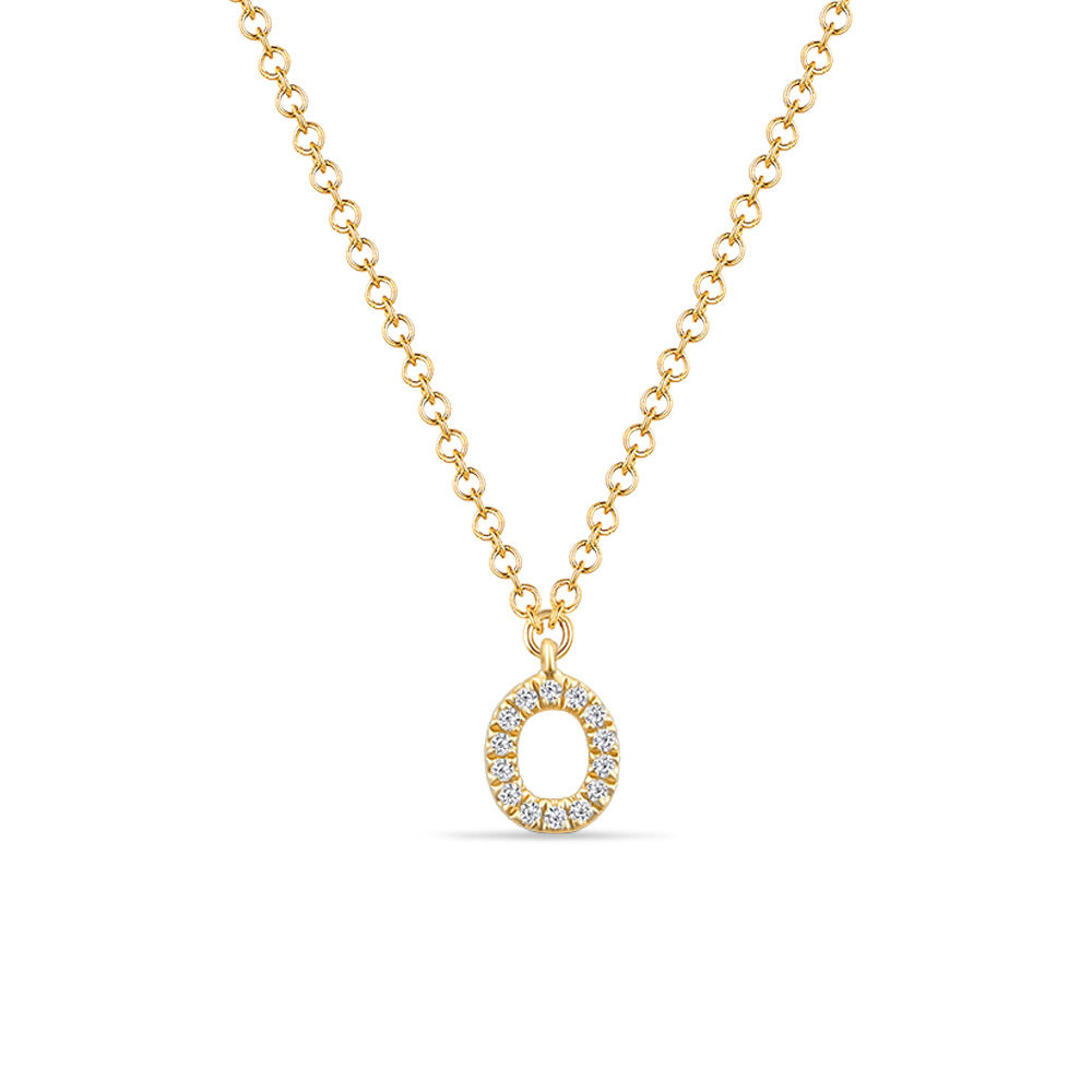 Halskette Letter O, 14 K Gelbgold mit Diamanten