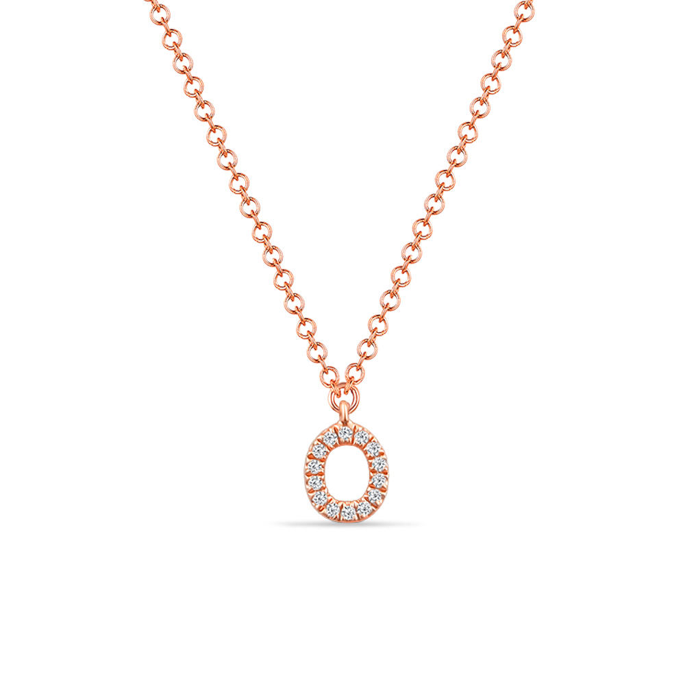 Halskette Letter O, 14 K Rosegold mit Diamanten