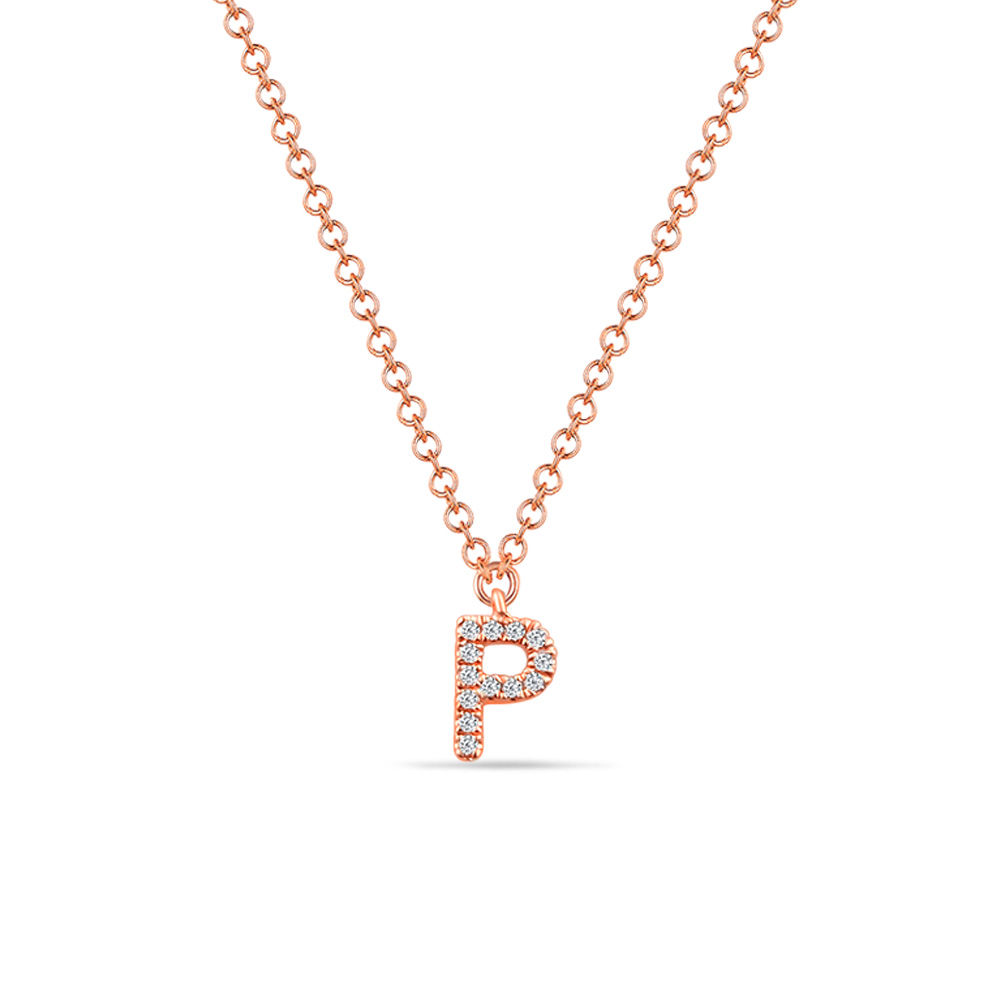 Halskette Letter P, 14 K Rosegold mit Diamanten
