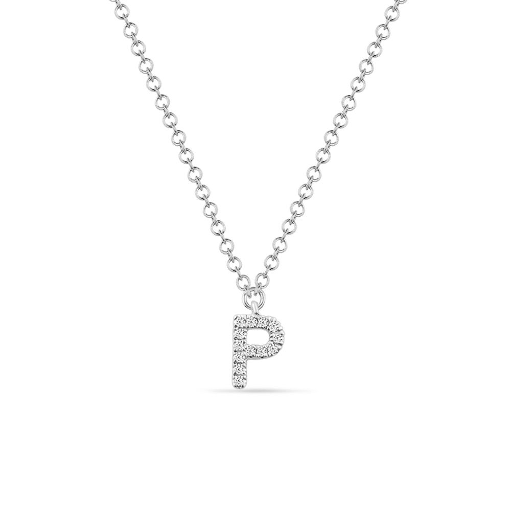 Halskette Letter P, 14 K Weigold mit Diamanten