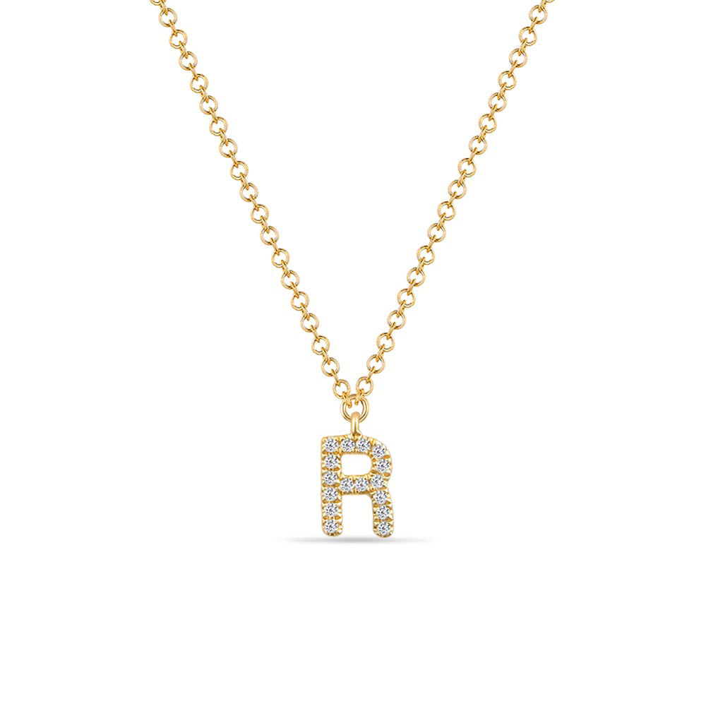 Halskette Letter R, 14 K Gelbgold mit Diamanten