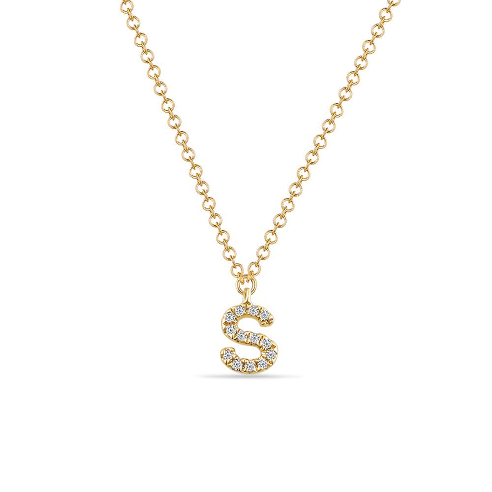 Halskette Letter S, 14 K Gelbgold mit Diamanten