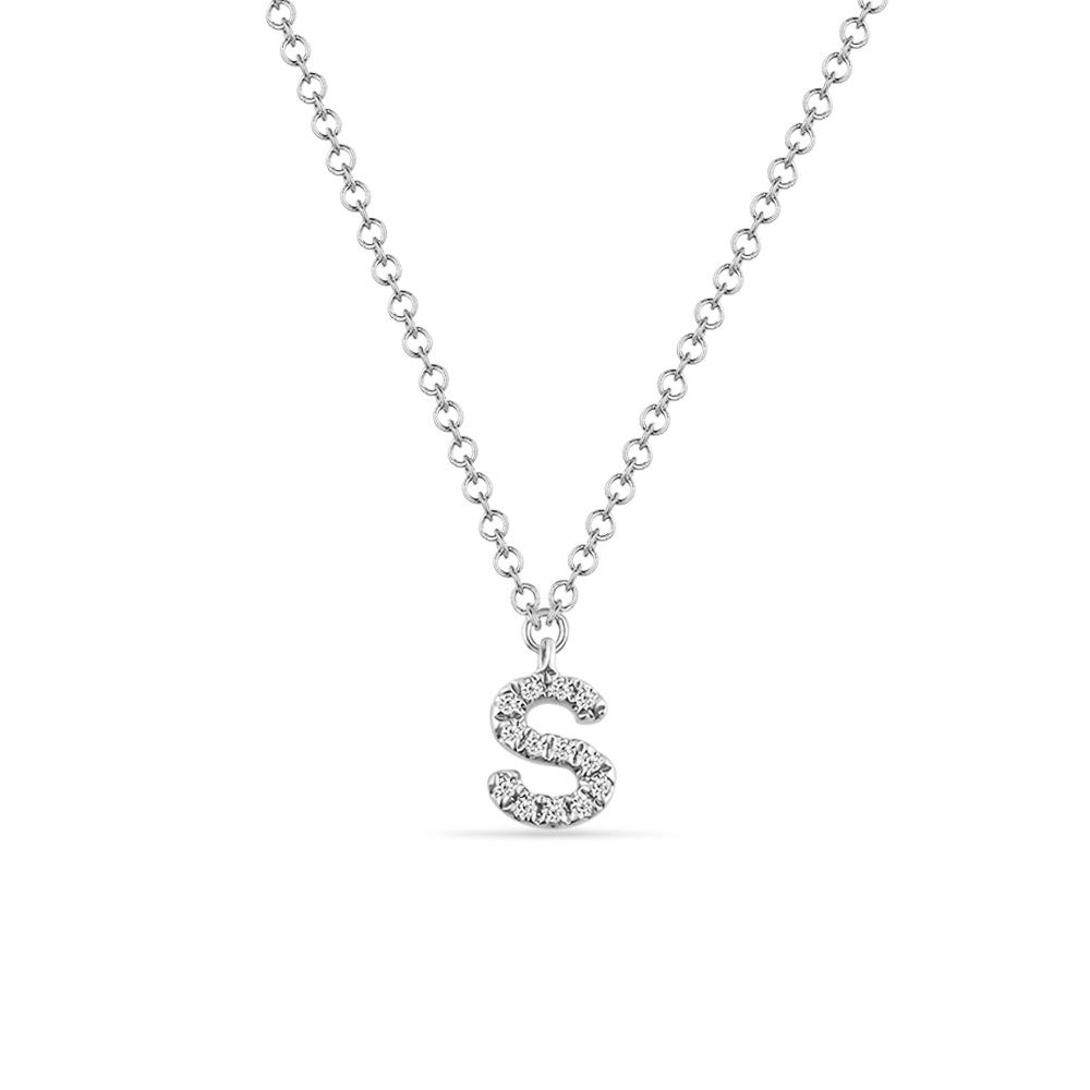 Halskette Letter S, 14 K Weigold mit Diamanten