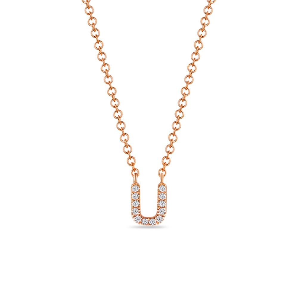 Halskette Letter U, 14 K Rosegold mit Diamanten